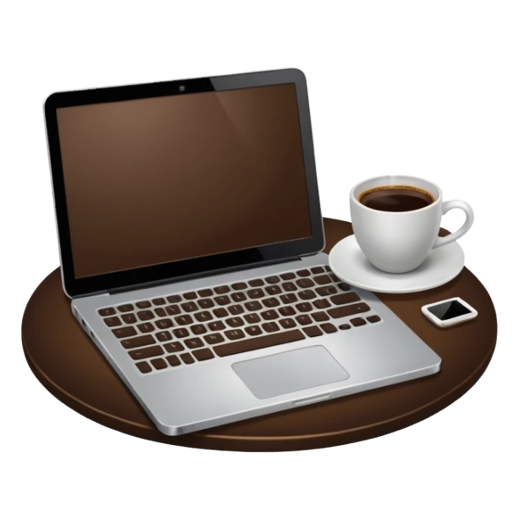 laptop and coffee are on the table. coffee is not on the laptop. sticker