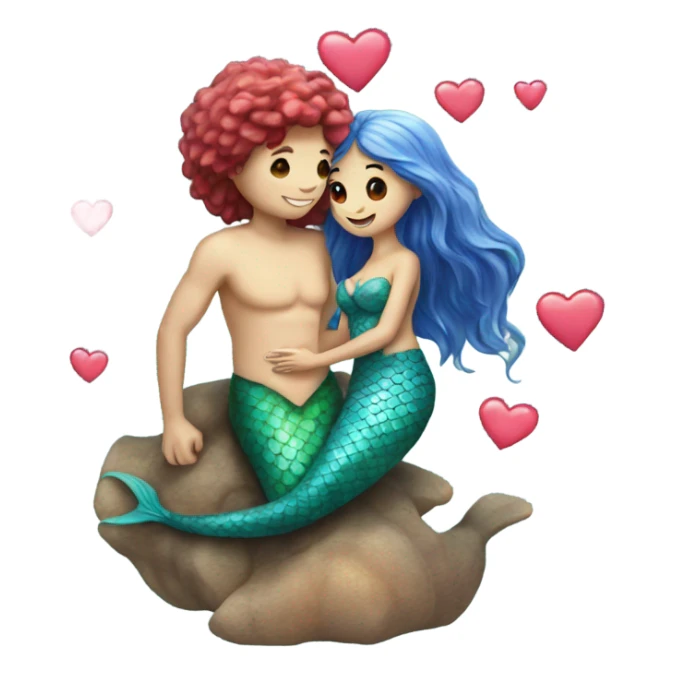 two mermaids in love with a heart sticker