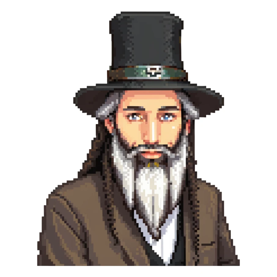 Jewish Haredi man with black hat, long beard, and payot sticker