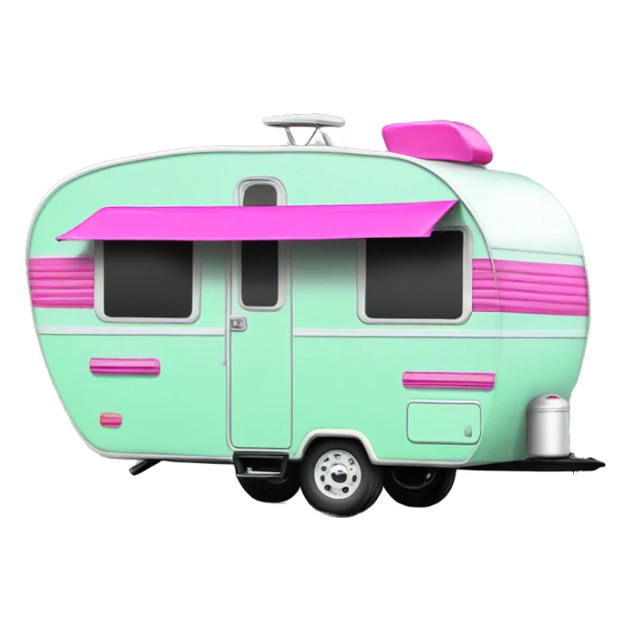 Realistic mint green and hot pink camping travel trailer isolated. sticker