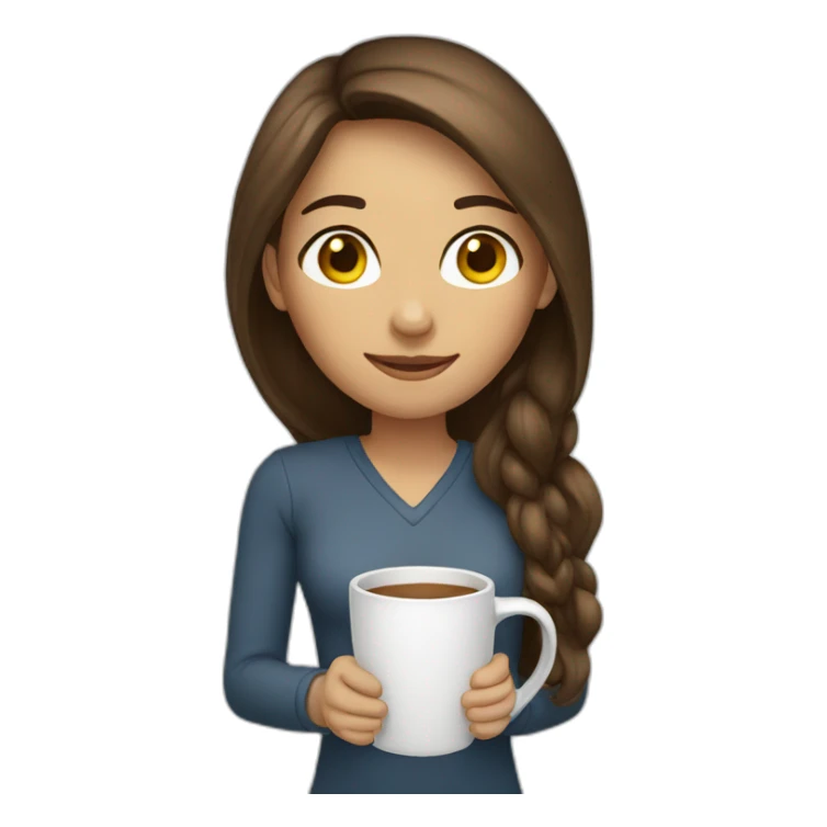 woman long brown hair with a mug sticker