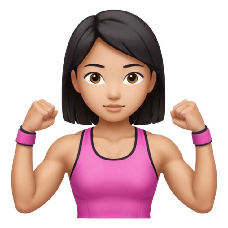Athletic Asian girl show biceps wearing pink sticker