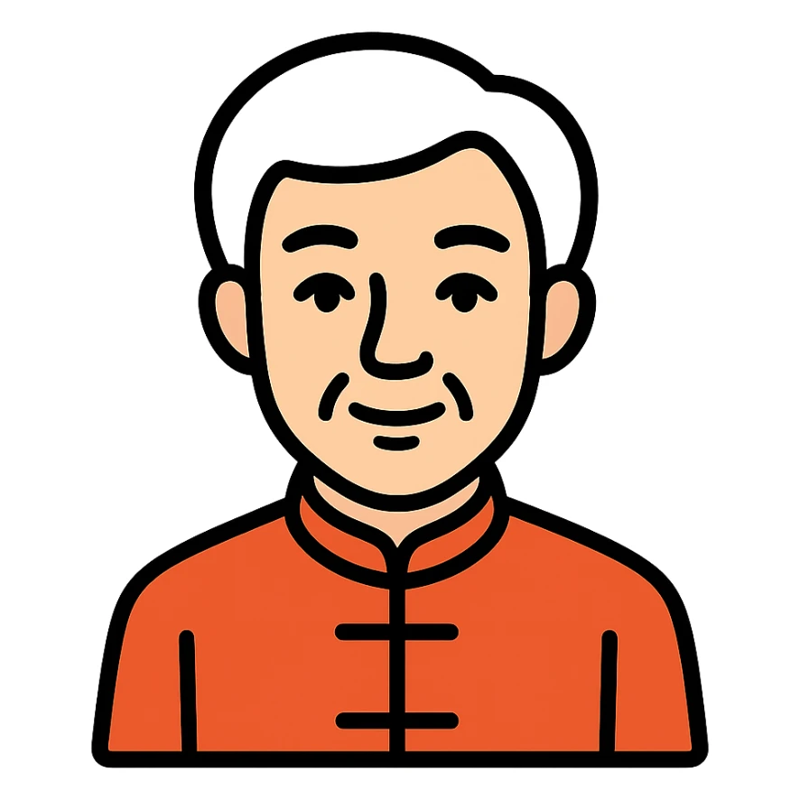 white haired handsome Chinese man icon with lineal color and black outlines sticker