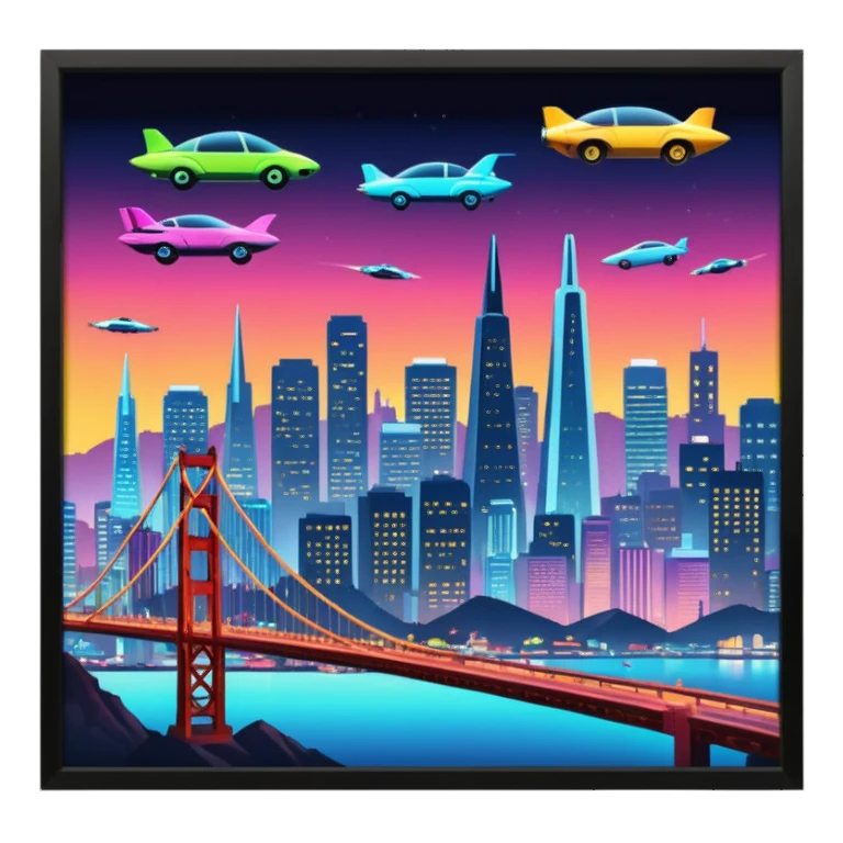 create an image of san francisco skyline in the tech future sticker