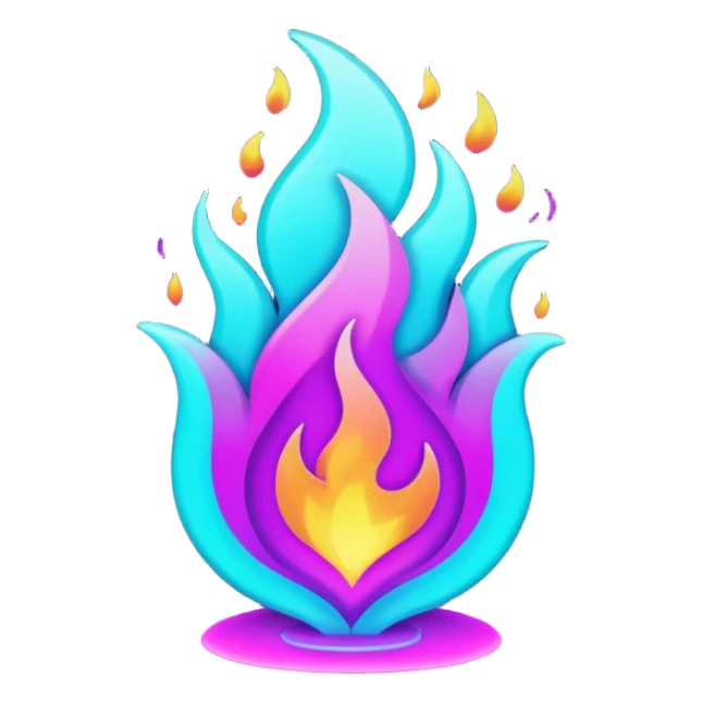 futuristic glowing neon flame, purple and cyan energy glow, dark background sticker