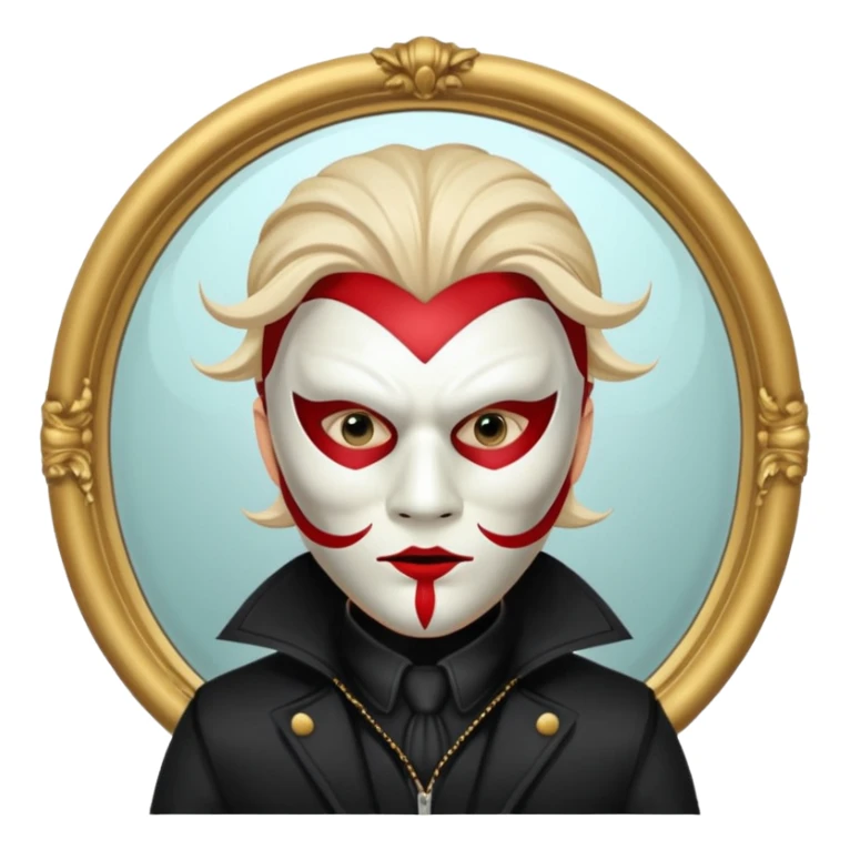 Spooky killer on mask on fancy mirror behind man sticker