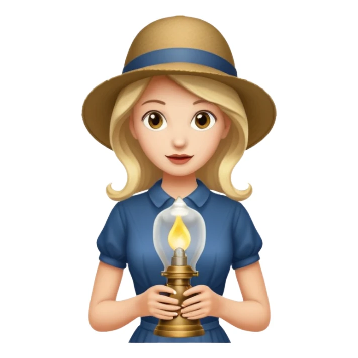 holding vintage gas lamp, female sticker