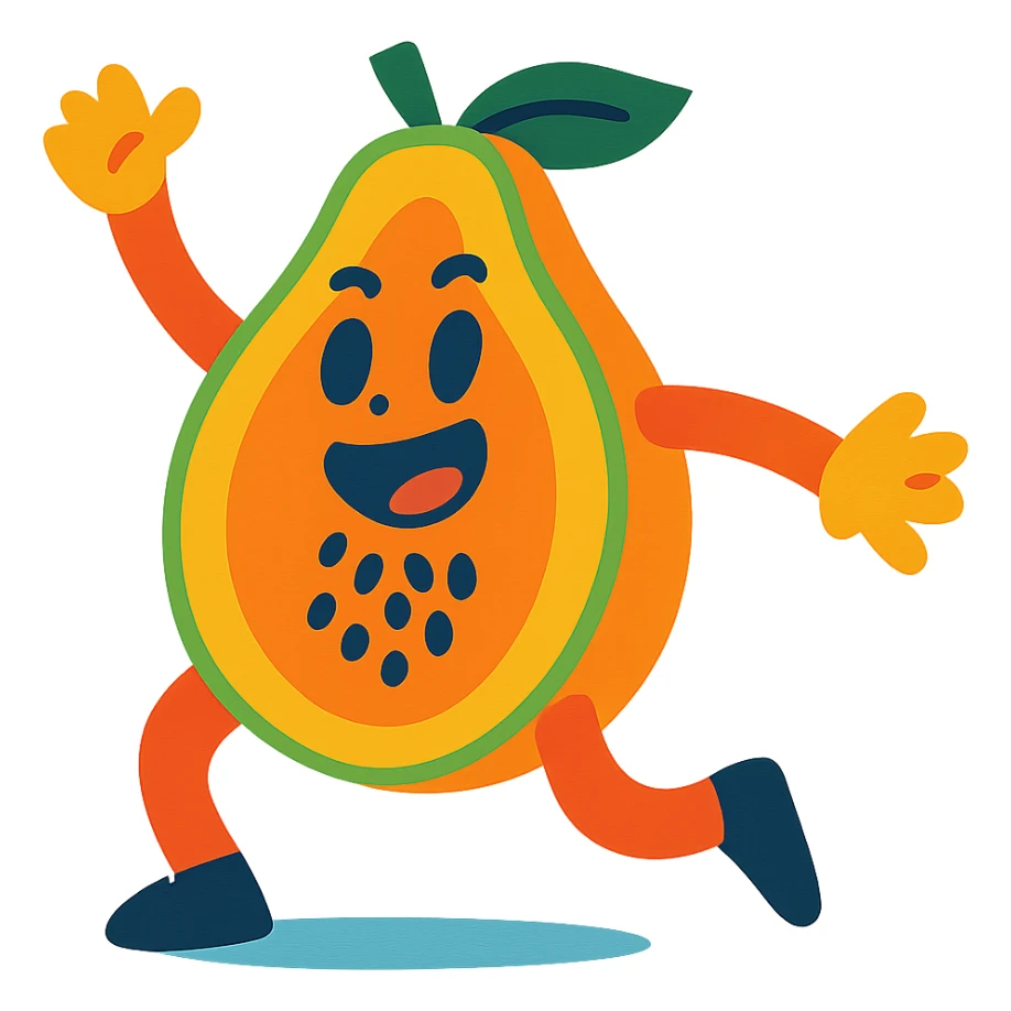 dancing papaya with energetic dance pose, fun and playful sticker