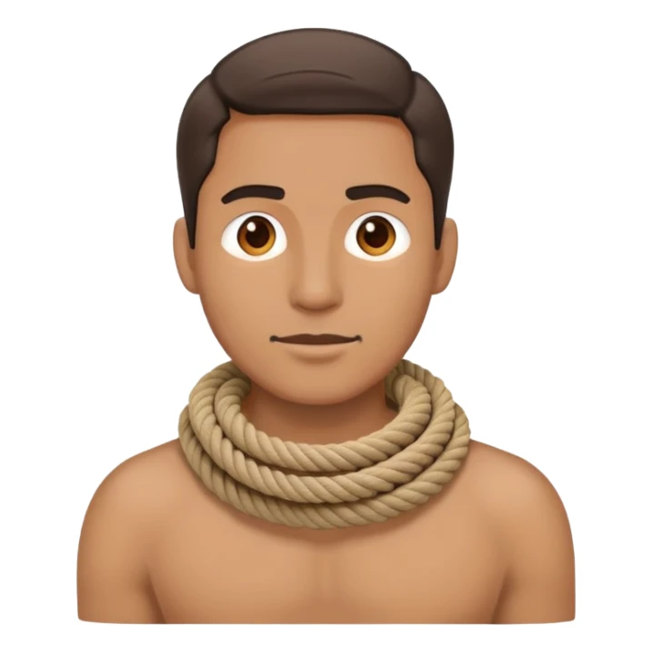 A man who has a rope on his neck sticker
