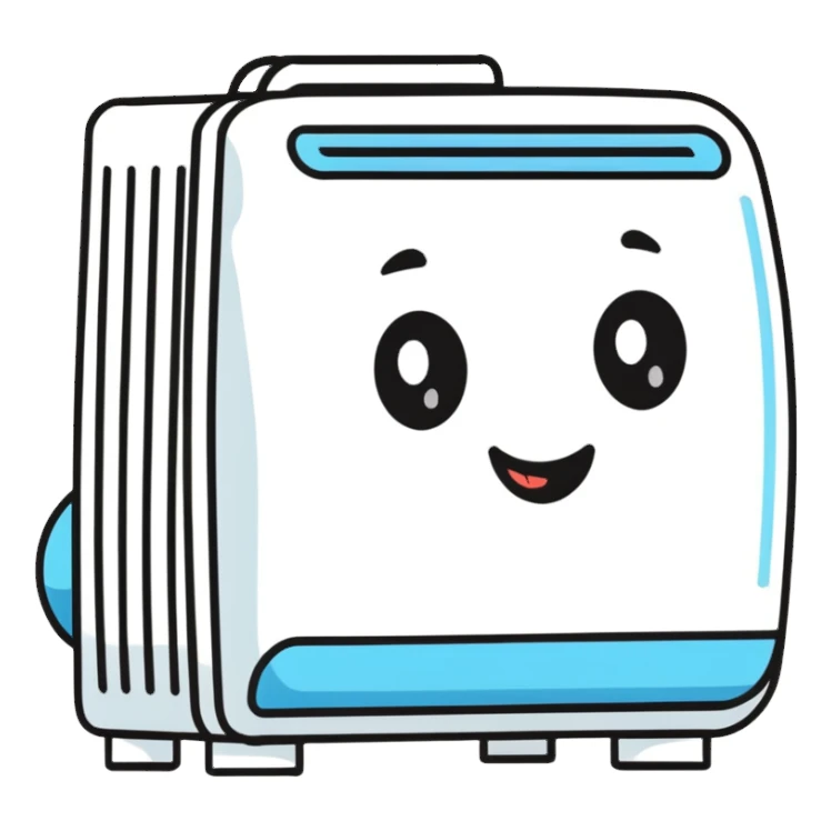 Cute cartoonish air conditioner with smiling face blowing cold air sticker