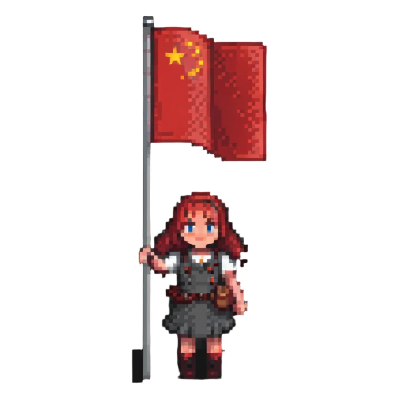 girl holding red flag sticker
