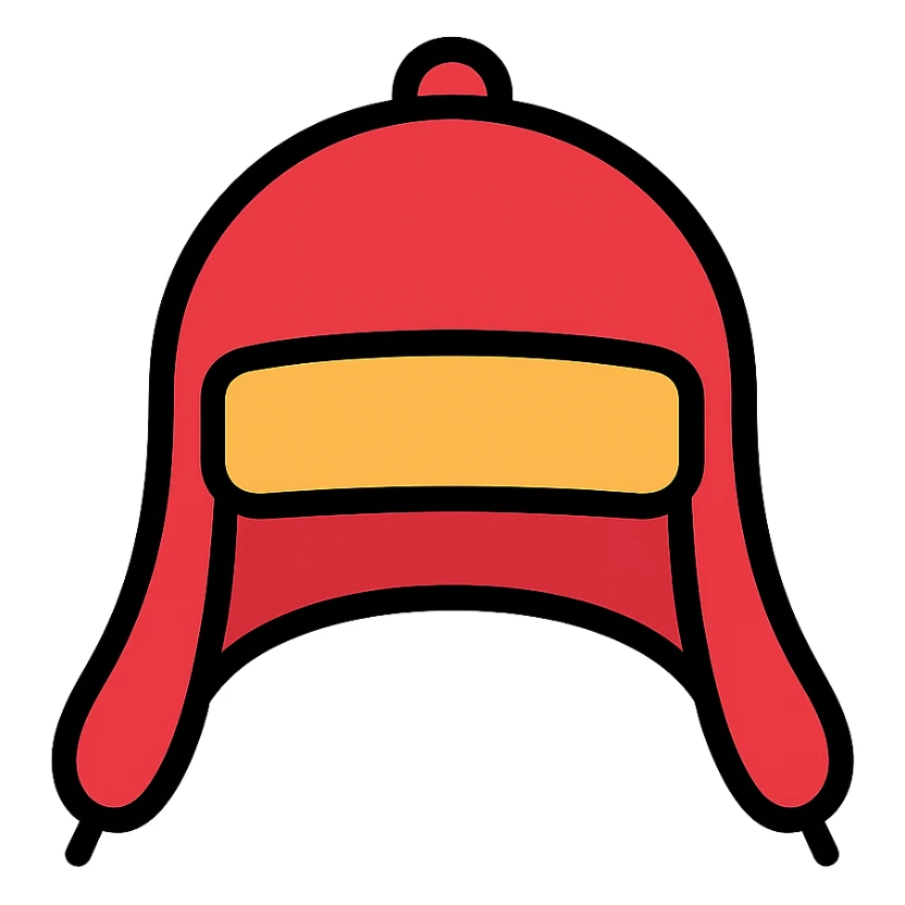 red hunting hat with ears, icon style, vivid colors sticker