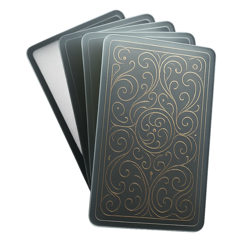 tarot deck with elaborate, swirling patterns on the card backs, hints of gold foil, cards arranged in a fan, magical and luxurious sticker
