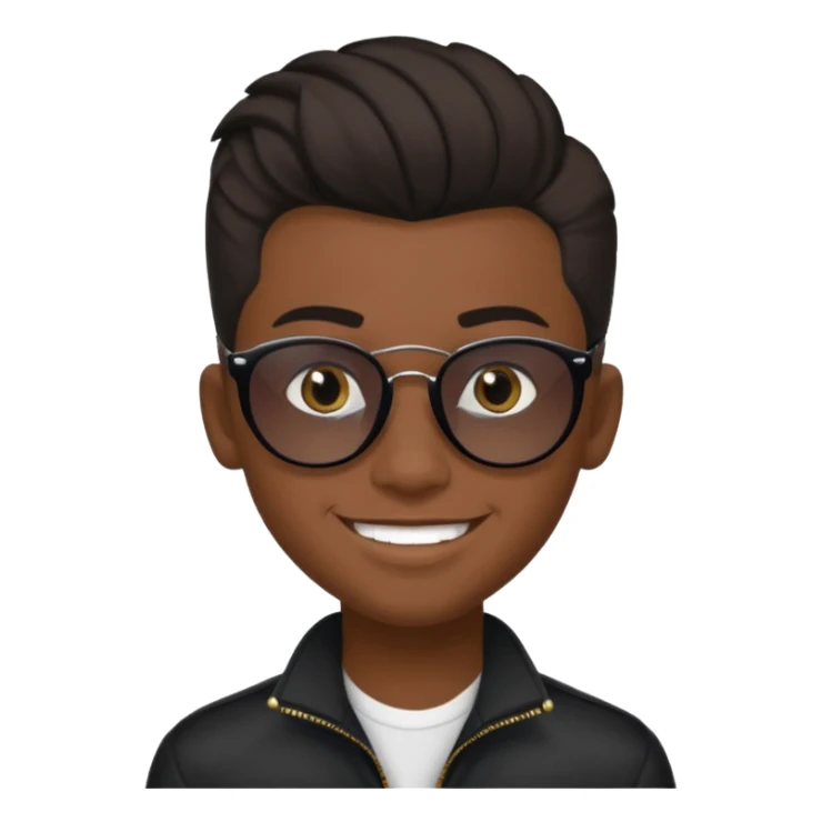 14 year old Mexican with a black pompadour with the left side of his hair a little bit on the face grinning with sunglasses sticker