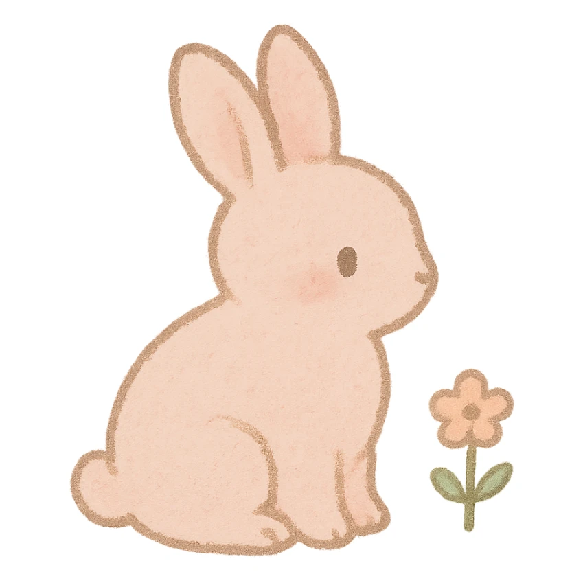tiny pastel bunny silhouette, Japanese hand-drawn kawaii, full object, tiny flower sticker