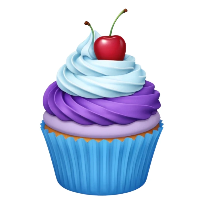 Cupcake: blue cream, purple paper with cherry on top sticker