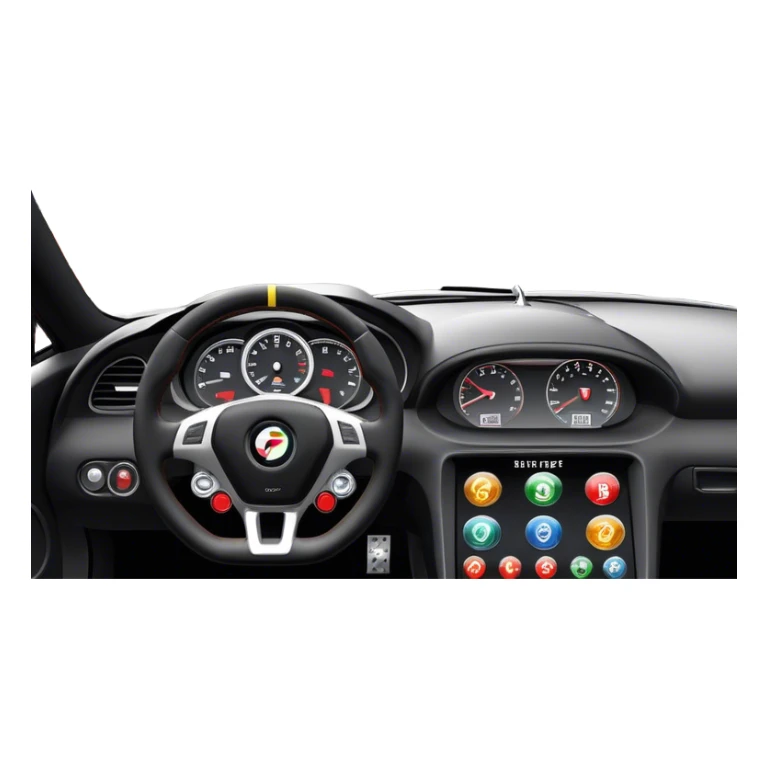 An icon showing a racing game interface, inspired by Grand Turismo. The design features a garage with a selection of high-performance cars, along with race track visuals in the background. Speedometer, lap timer, and other HUD elements add to the excitement. Transparent background sticker