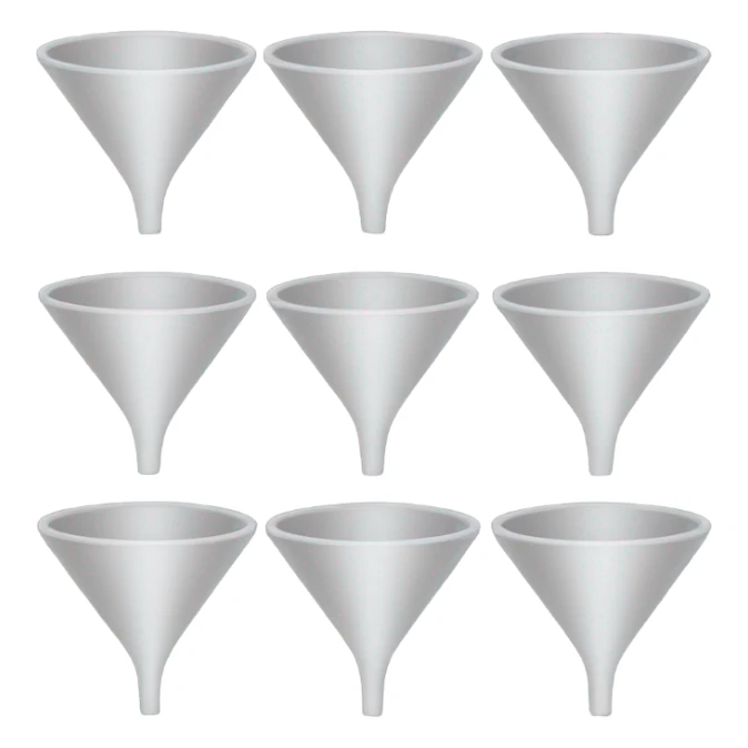 Create a sales funnel image with stacked layers in an emoji style, using simple, rounded shapes, without color or text. Include a Euro symbol (€) on each layer. The funnel should taper from top to bottom, each section showing a basic emoji-like design. sticker