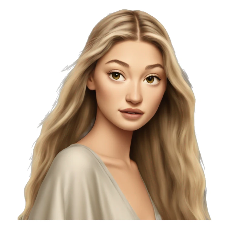 gigi hadid long hair no makeup wearing long dress sticker