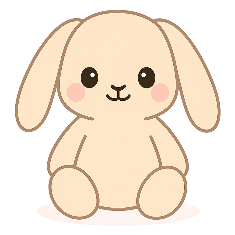 beige Jellycat Bashful Bunny plush toy, soft and fluffy, floppy ears, sweet expression sticker