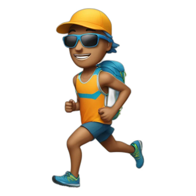 a trail runner wearing a cap and a pair of sunglasses sticker