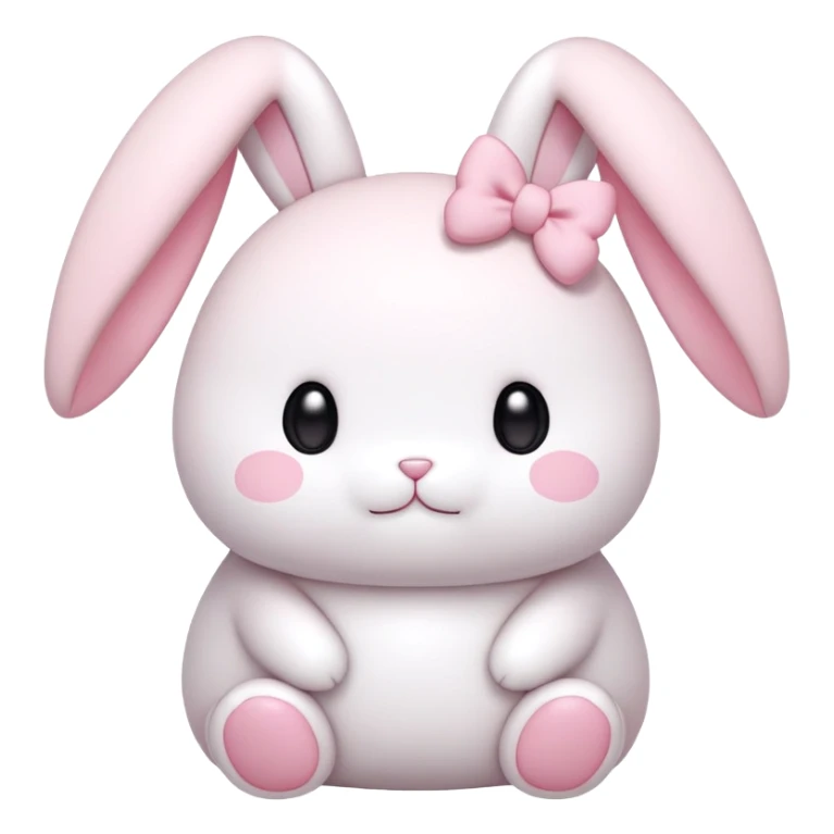 A pudgy bunny in authentic Sanrio style exactly like My Melody, two long floppy ears, round face, very minimal facial features with just simple eyes and tiny mouth, tiny spikes, light pink and white colors, small bow, ultra kawaii and simple sticker