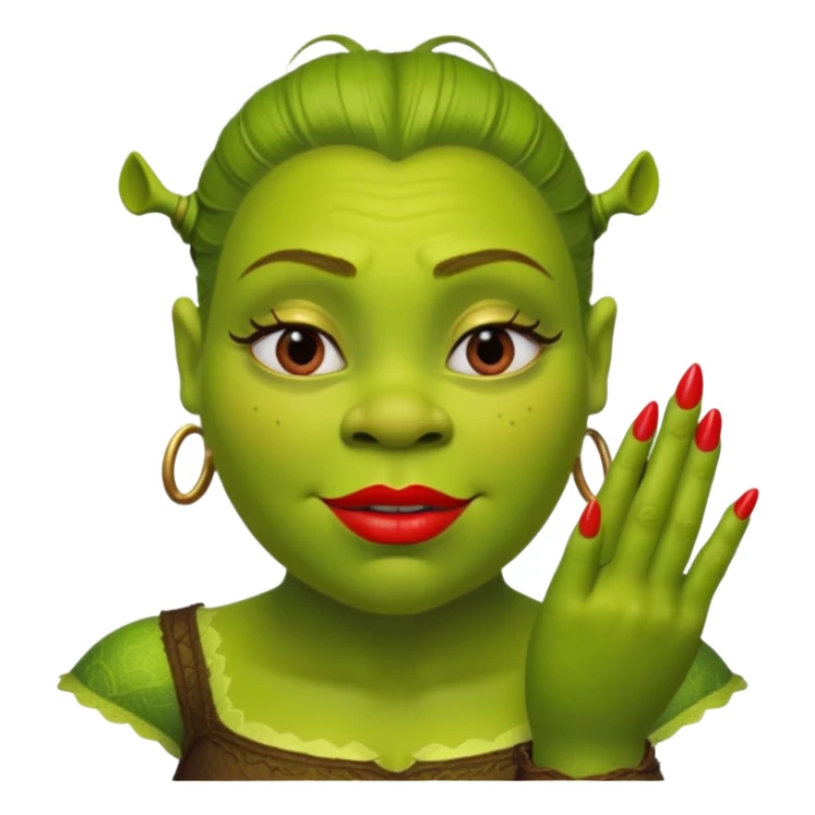 Shrek with long nail and eyelashes and lipstick sticker