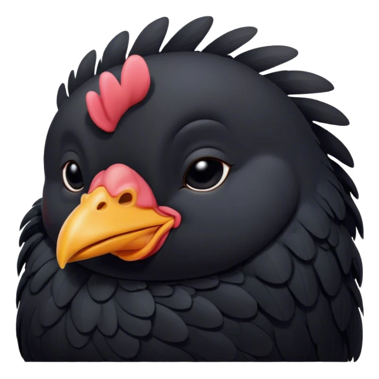 Meme-Worthy Cute Sleeping Black Chicken Portrait Emoji, Head resting peacefully with a contented smile, showcasing a delightfully compact build and a luxuriously soft black plumage, eyes shut in a serene, restful nap, Simplified yet hilariously adorable features, highly detailed, glowing with a soft, drowsy light, high shine, relaxed and utterly lovable, stylized with an air of playful laziness, bright and heartwarming, soft glowing outline, capturing the essence of a comically sleepy chicken, so meme-worthy it feels like it could instantly become the next viral sensation of adorable slumber! sticker