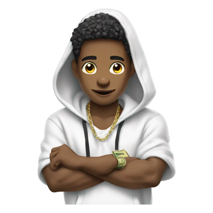 cool boy in white hoodie holding stack on money to ear sticker