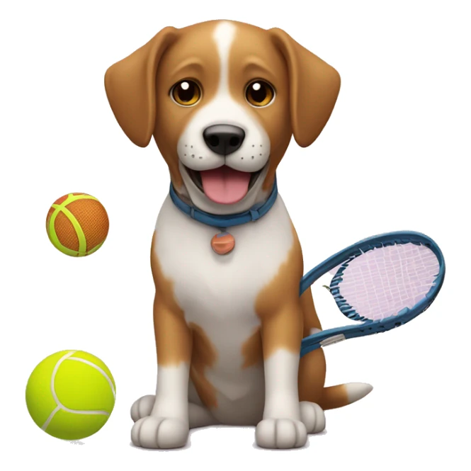 Crea un emoji de un perro jugando tenis con un gato sticker