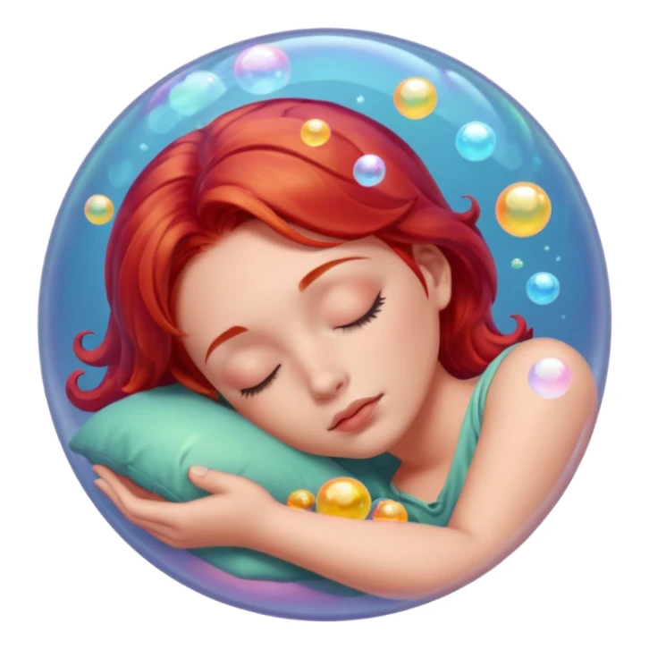 soap bubble with sleeing woman inside red hair sticker