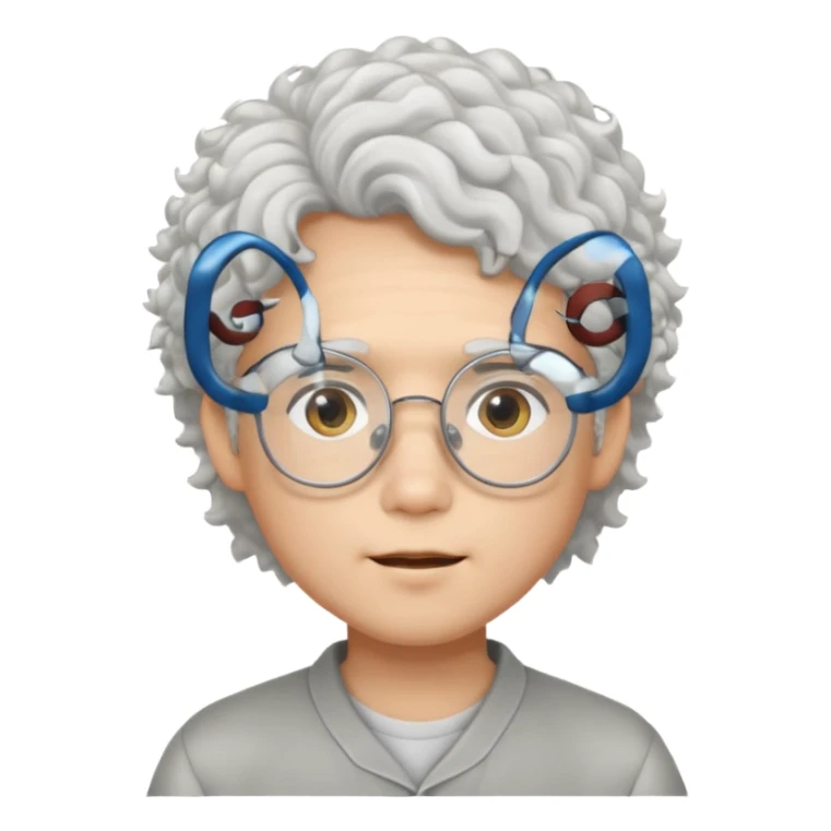 young asian boy with curly white hair and glasses sticker
