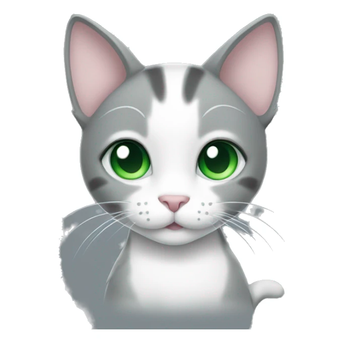 a grey and white cat with green eyes making a heart with paws sticker