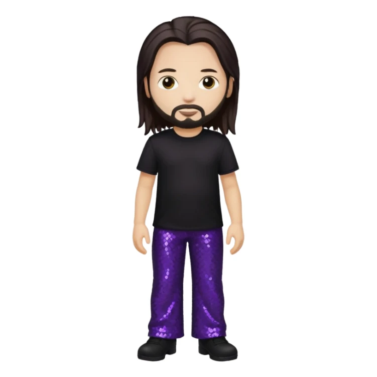 Jonathan Davis with light skin, long dark brown hair, purple sequin pants sticker