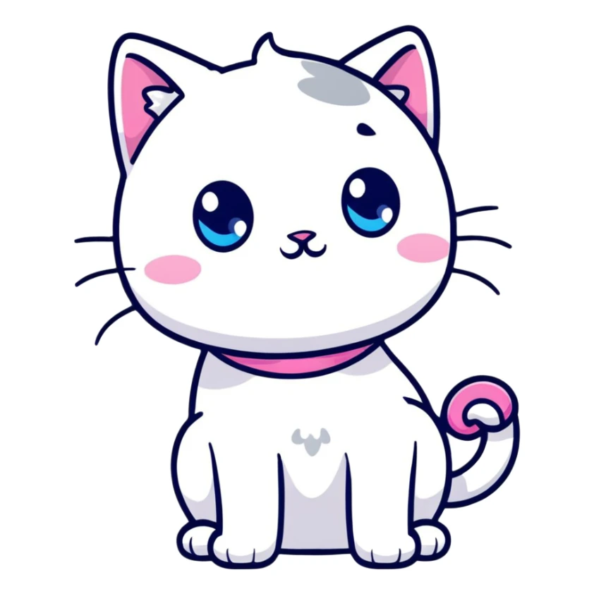white cat with blue eyes very cute with a pink bow on his neck waving hello sticker