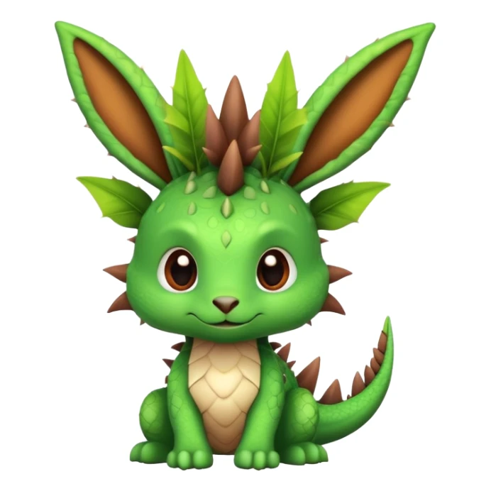 A cute dragon with bunny ears and plant-like features, with spikes on its back sticker