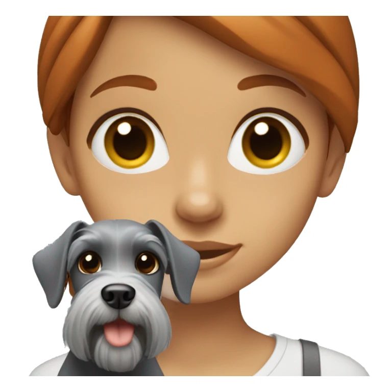 redhead girl with brown eyes holding a grey schnauzer  sticker