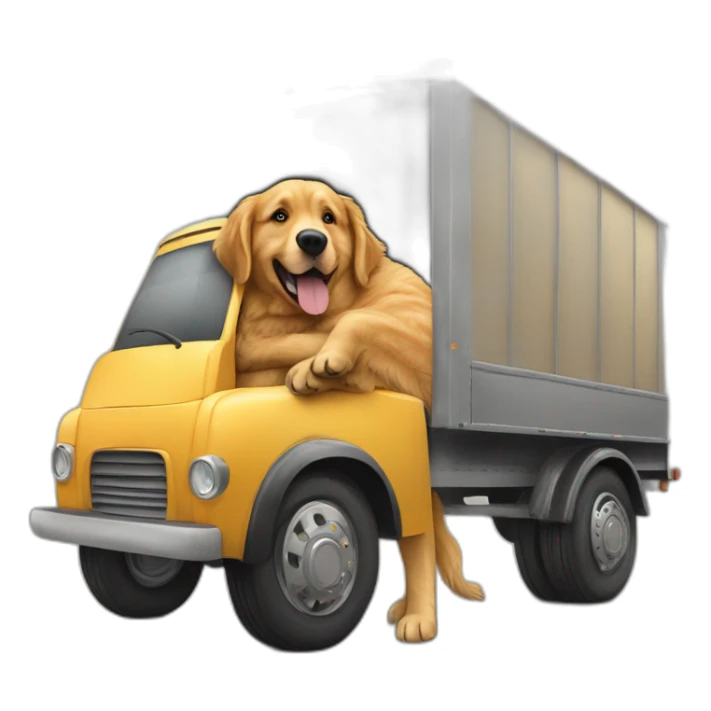 Golden retriever hugging a rottweiller in a moving truck sticker
