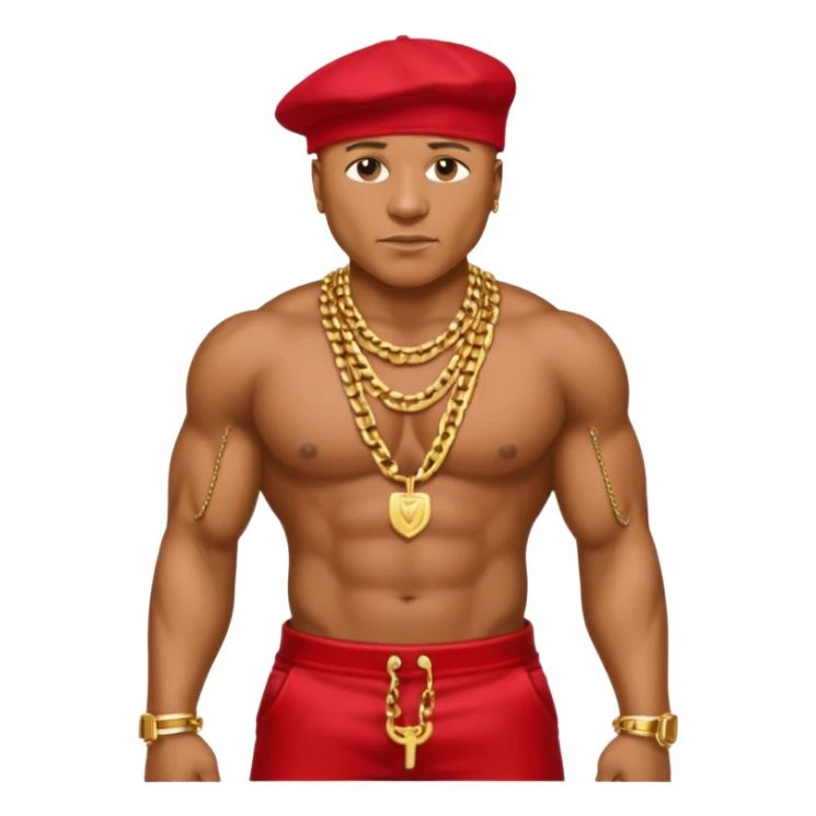 LL Cool J with metallic red pants, shirtless with necklace sticker