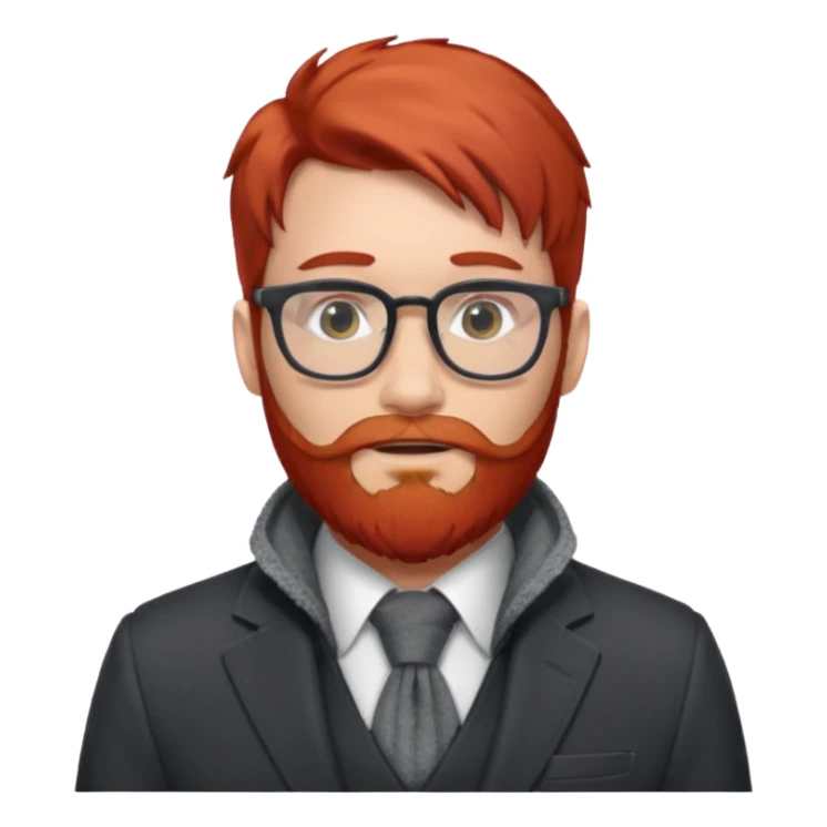 gray scarf, male,  beard, red hair, with suit, glasses sticker