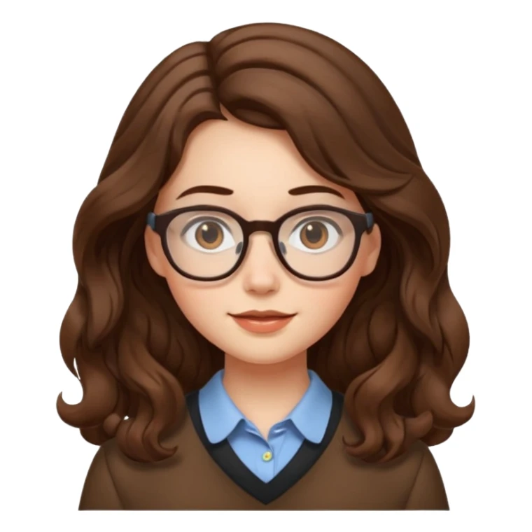Nerdy girl with glasses, wavy long hair sticker