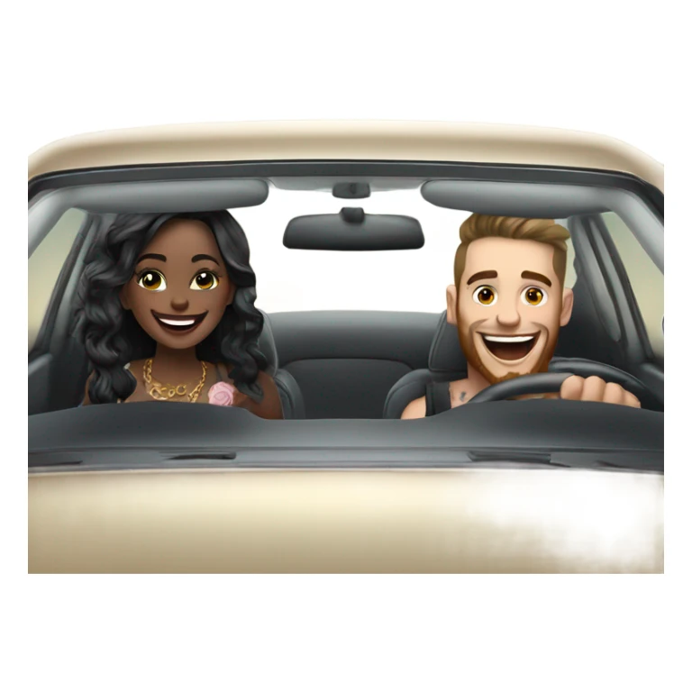Hyper Realistic beautiful woman and a handsome tattooed man laughing while driving in a fancy car sticker