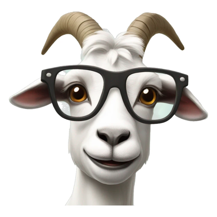 a goat with glasses superimposed on its face. The goat's expression and the glasses give it a human-like appearance. sticker