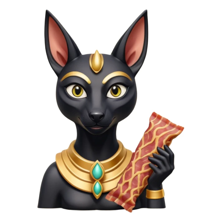  mean Short-eared Black fur beautiful female alien anubis statue posed biting on store-brand bacon packaging  sticker