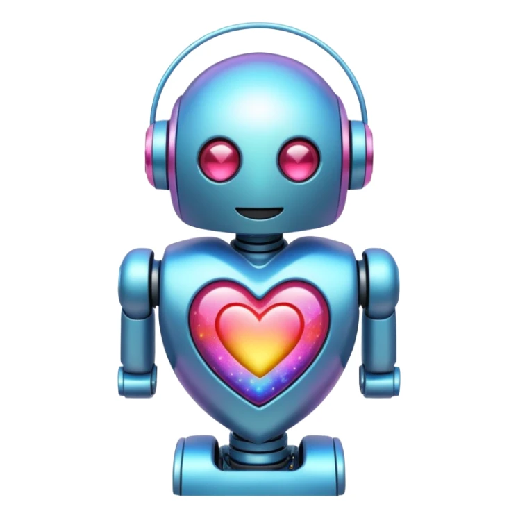 A robot inside of a sparkling psychedelic Heart emoji sticker