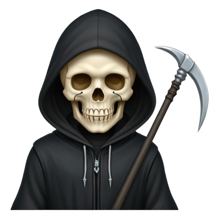 zoomed black hood skull scythe sticker