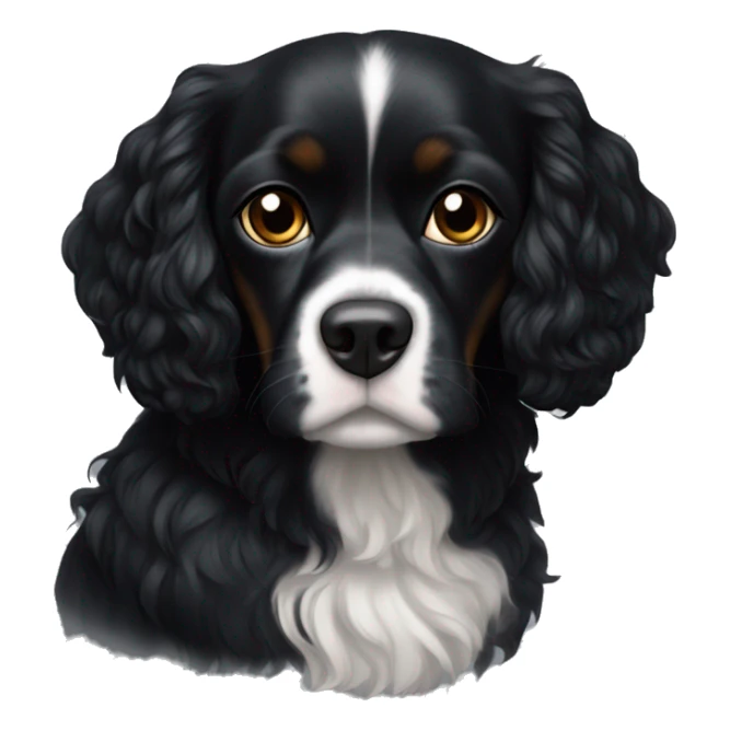 Small completely black king spaniel with black fur on his whole face and white fur on chest sticker