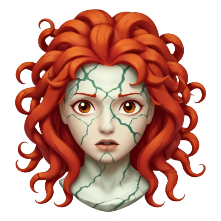 white cracked marble statue head medusa red hair marble no eyeballs sticker