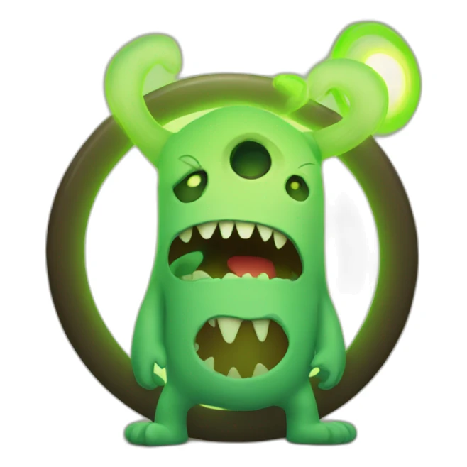 a monster standing in front of a glowing circular ring in the background sticker