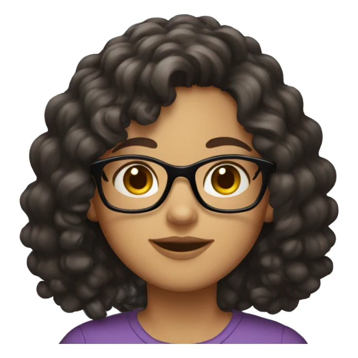 A curly dark-haired girl with medium length hair and glasses sticker